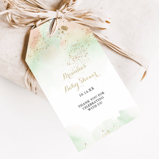 水彩金ゴールド紙吹雪ベビーシャワー ギフトタグ