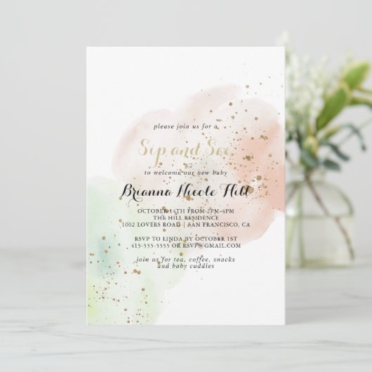 水彩金ゴールド紙吹雪sipと参照 招待状 (スタンド正面)