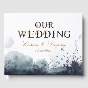 水彩金ゴールド結婚モノグラムのゲストブック ゲストブック