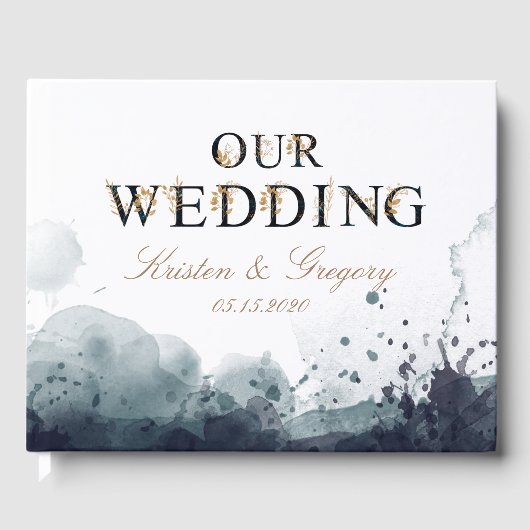 水彩金ゴールド結婚モノグラムのゲストブック ゲストブック (正面)