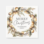 水彩金ゴールド葉クリスマスパーティー スタンダードカクテルナプキン (正面)