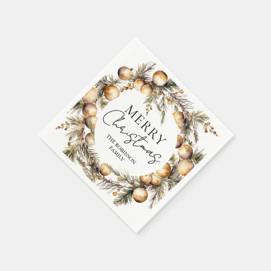 水彩金ゴールド葉クリスマスパーティー スタンダードカクテルナプキン (角)