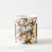 水彩金ゴールド葉クリスマスモノグラム コーヒーマグカップ (中央)