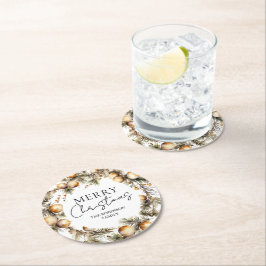 水彩金ゴールド葉クリスマス ラウンドペーパーコースター