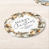 水彩金ゴールド葉クリスマス ラウンドペーパーコースター (アングル)