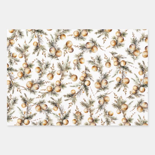 水彩金ゴールド葉クリスマス ラッピングペーパーシート (正面)