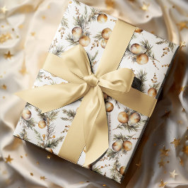 水彩金ゴールド葉クリスマス ラッピングペーパーシート