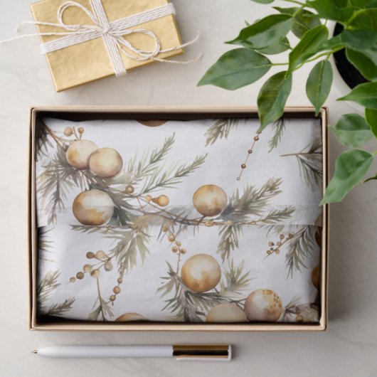 水彩金ゴールド葉クリスマス 薄葉紙 (ギフト)