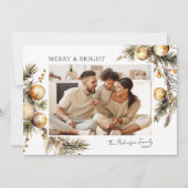 水彩金ゴールド葉フォトクリスマス シーズンカード (正面)