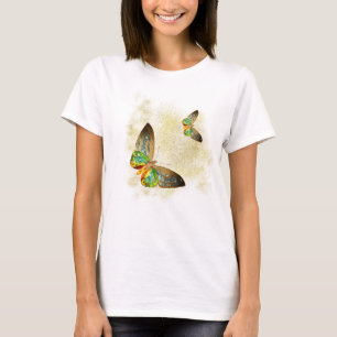 *~*水彩金ゴールド蝶オン金ゴールドダストグリッター Tシャツ