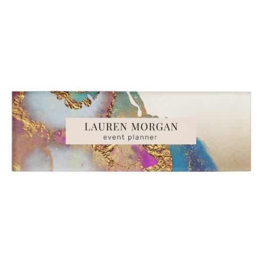 水彩金フェイク箔の名前タグ 名札 (正面)