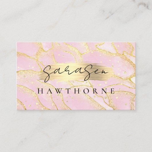 水彩金フェイク箔ブラシ付き金属ピンク 名刺 (正面)