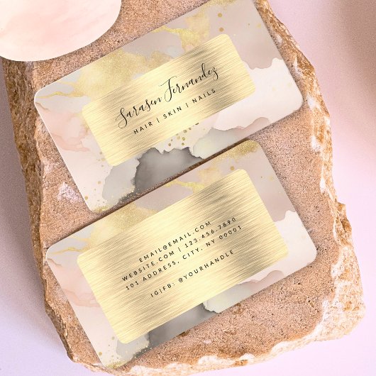 水彩金フェイク箔ブラック赤面ピンクエレガント 名刺