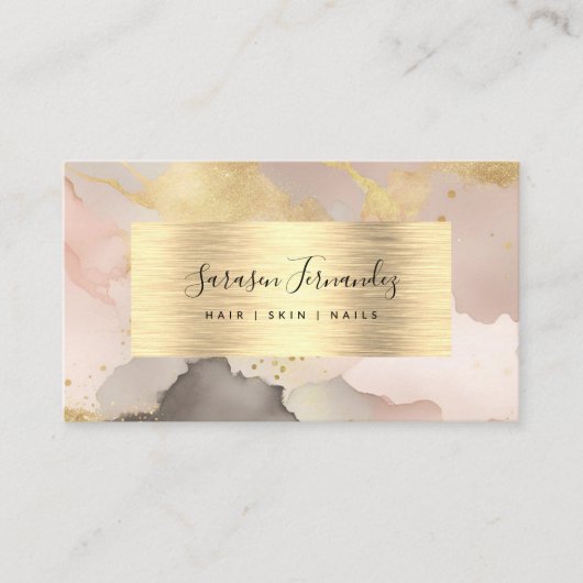 水彩金フェイク箔ブラック赤面ピンクエレガント 名刺 (正面)