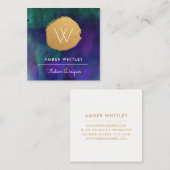 水彩金フェイク箔円 |ティール（緑がかった色）紫 スクエア名刺 (正面/裏面)