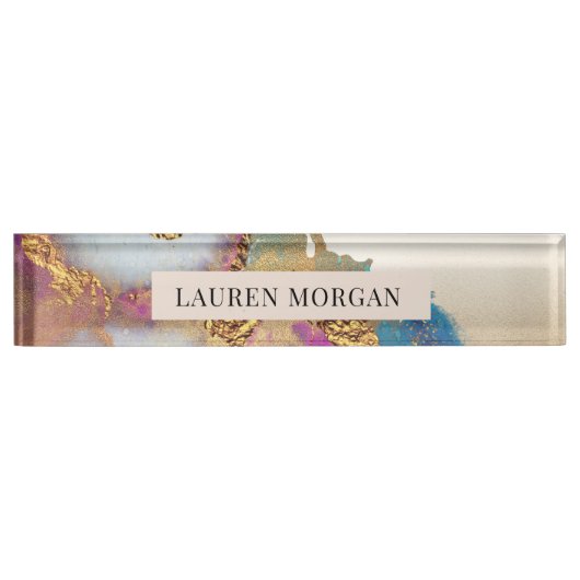 水彩金フェイク箔机用ネームプレート デスクネームプレート (正面)