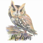 水彩金切りフクロウ鳥自然名前をカスタムする シール (正面)