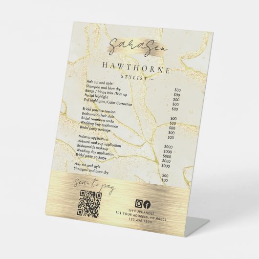 水彩金箔の価格リストをスキャンしてQRを支払う 台座サイン (正面)