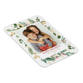 水彩金箔の緑とホリー写真 マグネット (右側)