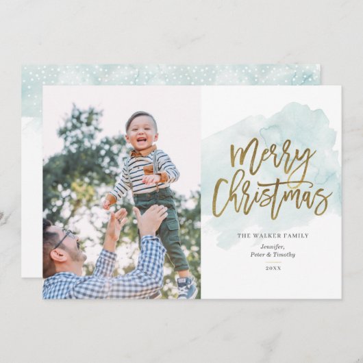 水彩金箔スクリプト書道2写真 シーズンカード (正面/裏面)