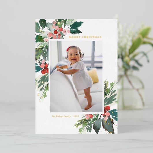 水彩金箔メリークリスマスフォト 箔シーズンカード (立ち正面)