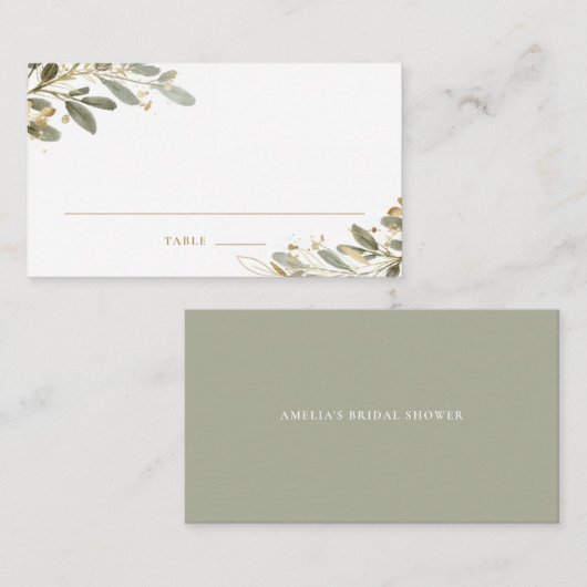 水彩金箔ユーカリ離れス結婚ズ プレイスカード (正面/裏面)