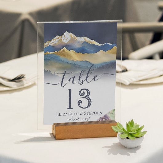 水彩金箔山結婚の表番号 テーブルナンバー