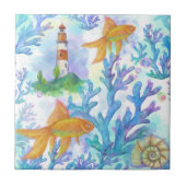 水彩金魚と珊瑚 タイル (正面)