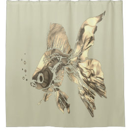 水彩金魚水族館 シャワーカーテン