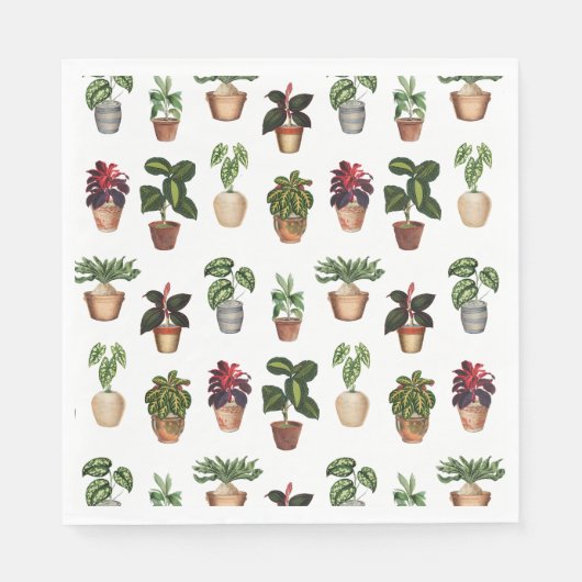 水彩鉢植えテラコッタポットパターン スタンダードランチョンナプキン (正面)