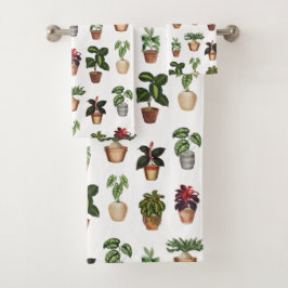 水彩鉢植えテラコッタポットパターン バスタオルセット