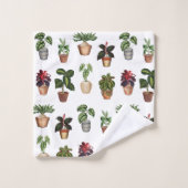 水彩鉢植えテラコッタポットパターン バスタオルセット (ウォッシュタオル)