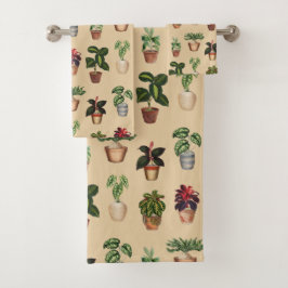 水彩鉢植えテラコッタポットパターン バスタオルセット