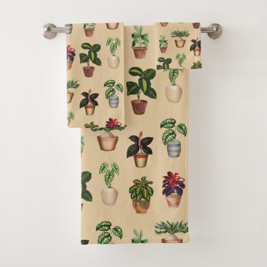 水彩鉢植えテラコッタポットパターン バスタオルセット (インサイチュ)