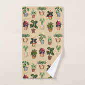 水彩鉢植えテラコッタポットパターン バスタオルセット (ハンドタオル)