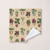 水彩鉢植えテラコッタポットパターン バスタオルセット (ウォッシュタオル)