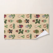 水彩鉢植えテラコッタポットパターン バスタオルセット (ハンドタオル)