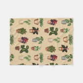 水彩鉢植えテラコッタポットパターン フリースブランケット (正面(横))