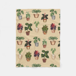 水彩鉢植えテラコッタポットパターン フリースブランケット