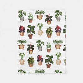 水彩鉢植えテラコッタポットパターン フリースブランケット