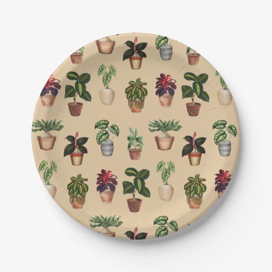 水彩鉢植えテラコッタポットパターン ペーパープレート (正面)