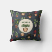 水彩鉢植えパタ素朴ーン黒名 クッション (裏面)