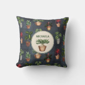 水彩鉢植えパタ素朴ーン黒名 クッション (正面)