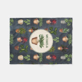 水彩鉢植えパタ素朴ーン黒名 フリースブランケット (正面(横))