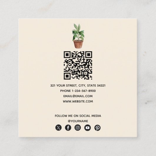水彩鉢植えホームステージングQRコード スクエア名刺 (裏面)