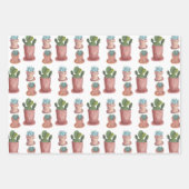 水彩鉢植え多肉植物とサボテンのギフト ラッピングペーパーシート (正面3)