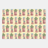 水彩鉢植え多肉植物とサボテンのギフト ラッピングペーパーシート (正面2)