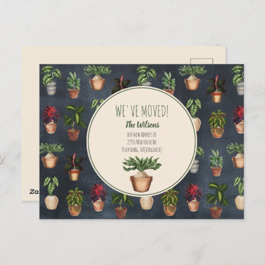 水彩鉢植え引っ越しましたニューホーム シーズンポストカード (正面/裏面)