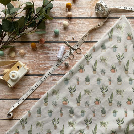 水彩鉢植え模様織物 ファブリック