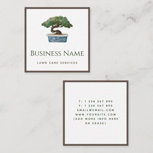 水彩鉢植え樹木芝サービス気にガーデンナー スクエア名刺 (正面/裏面)